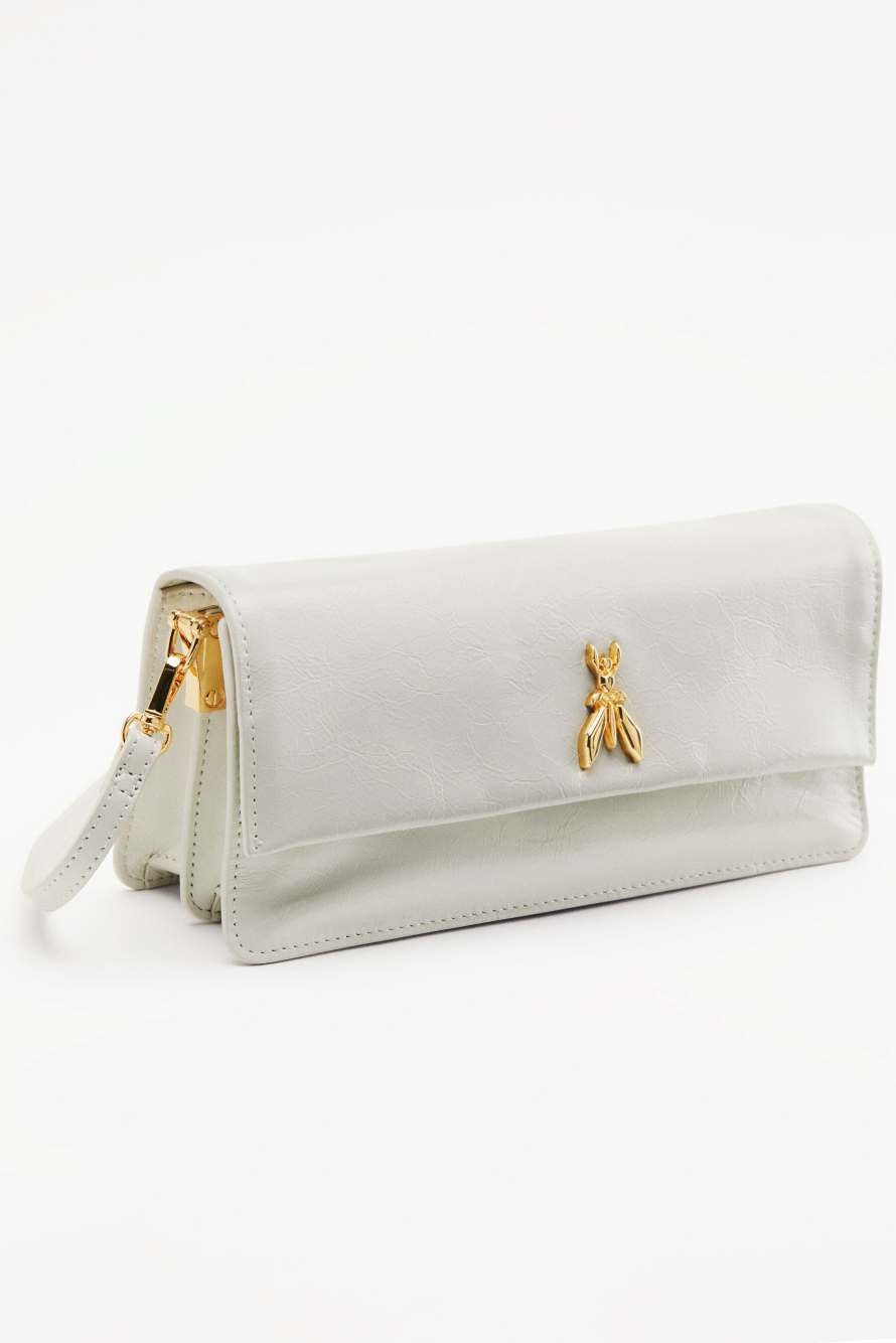 Soft crinkle leather clutch, White, Patrizia Pepe