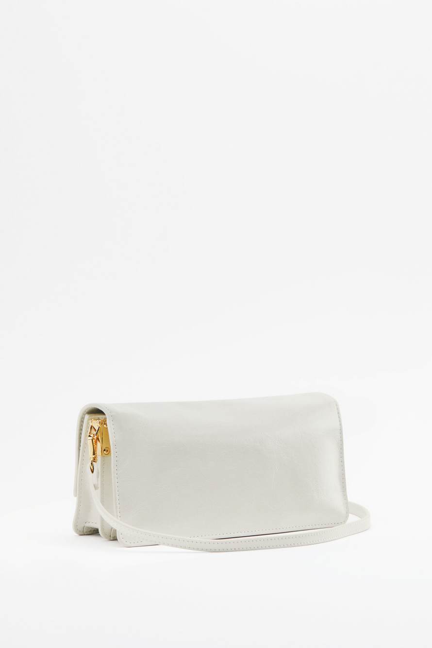 Soft crinkle leather clutch, White, Patrizia Pepe