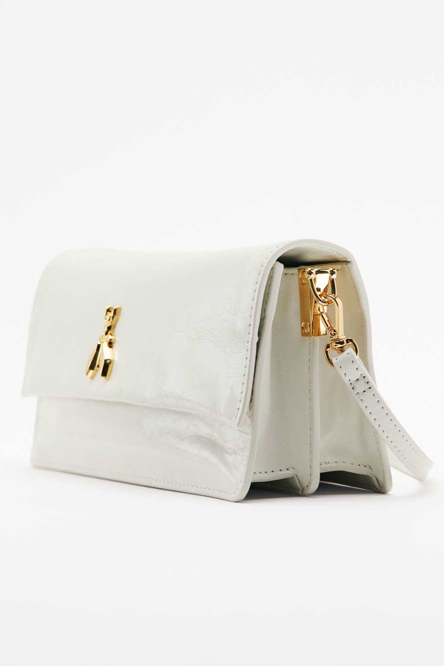 Soft crinkle leather clutch, White, Patrizia Pepe