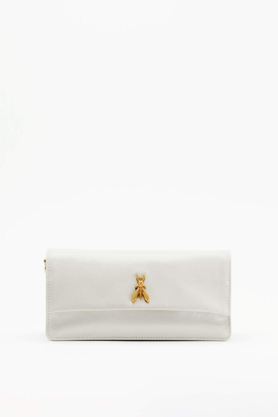 Soft crinkle leather clutch, White, Patrizia Pepe