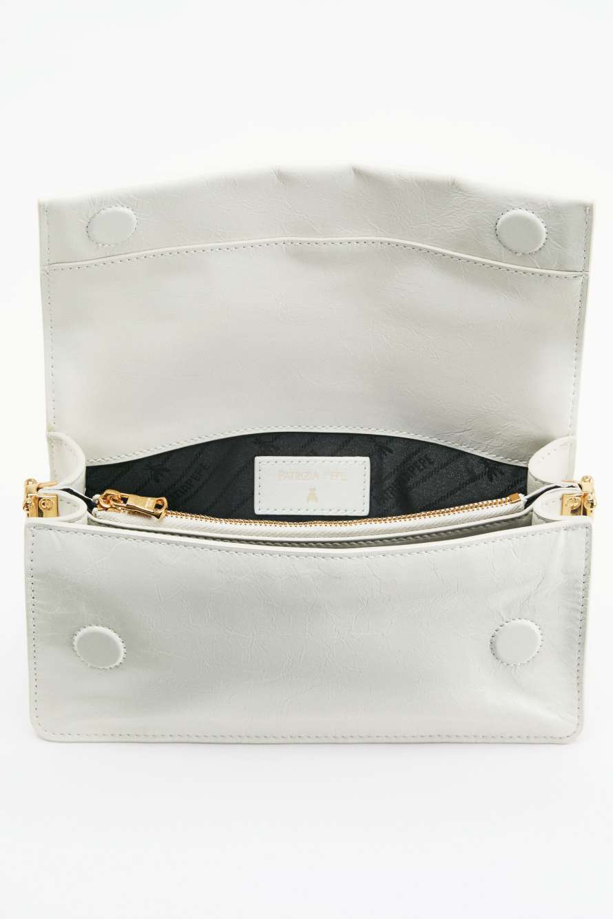 Soft crinkle leather clutch, White, Patrizia Pepe