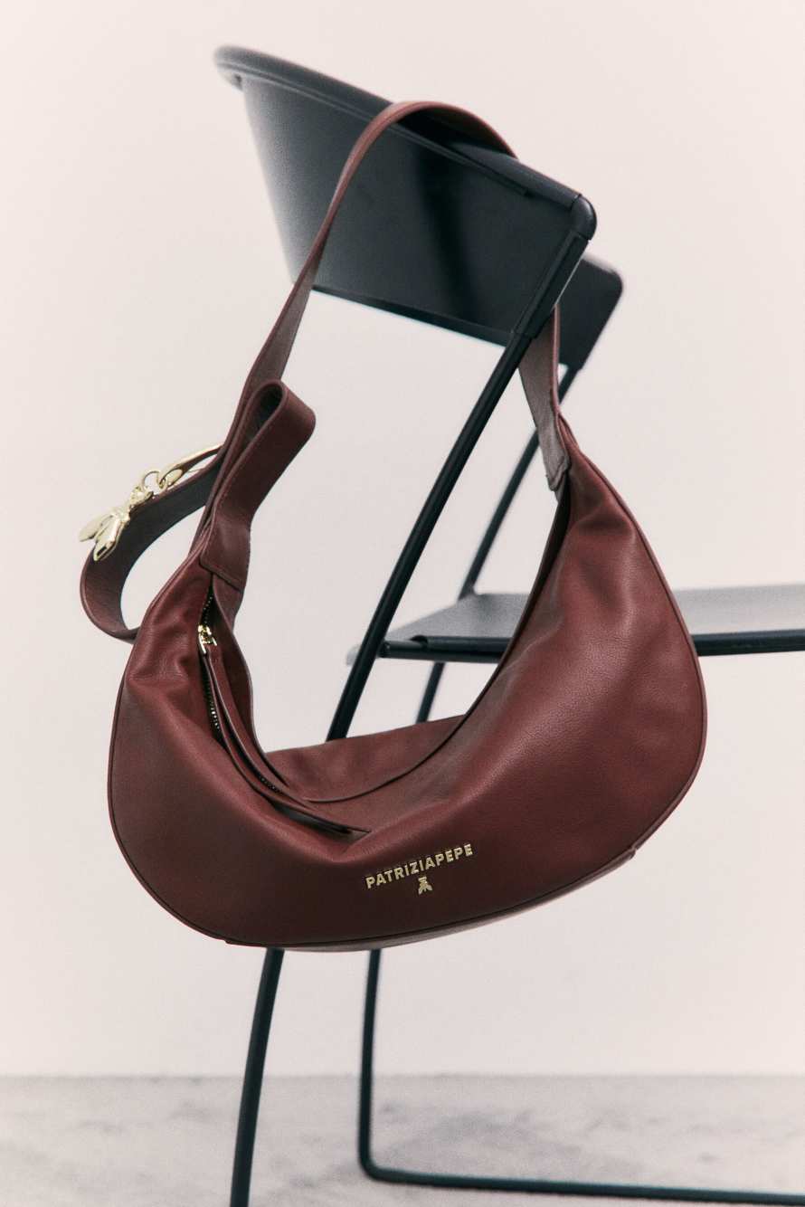 New Moon leather bag medium with shoulder strap, Brown, Patrizia Pepe