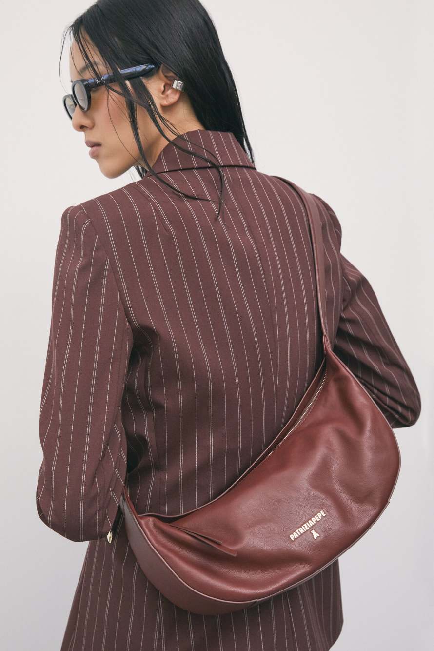 New Moon leather bag medium with shoulder strap, Brown, Patrizia Pepe