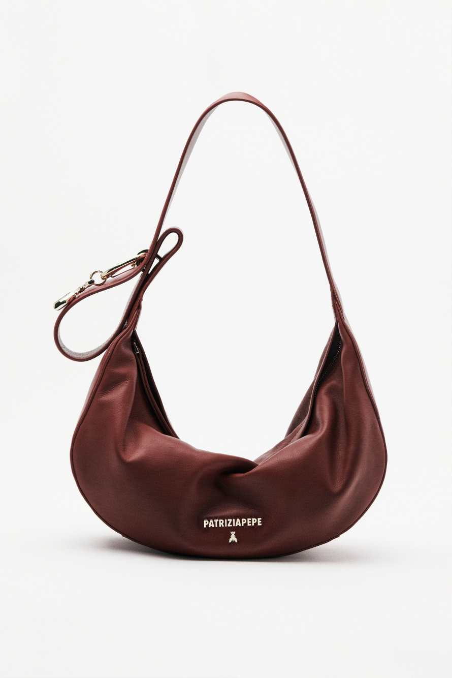 New Moon leather bag medium with shoulder strap, Brown, Patrizia Pepe