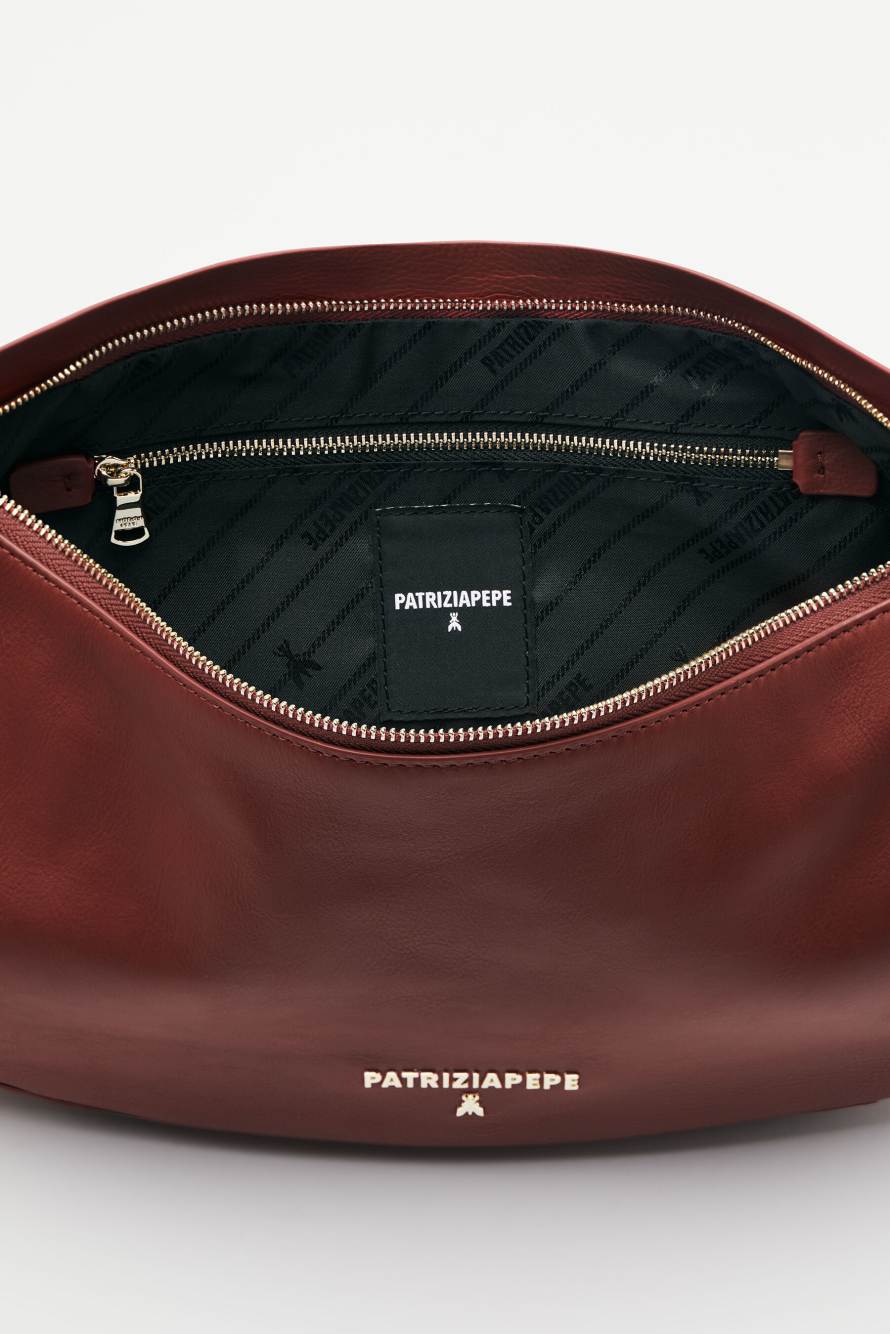 New Moon leather bag medium with shoulder strap, Brown, Patrizia Pepe