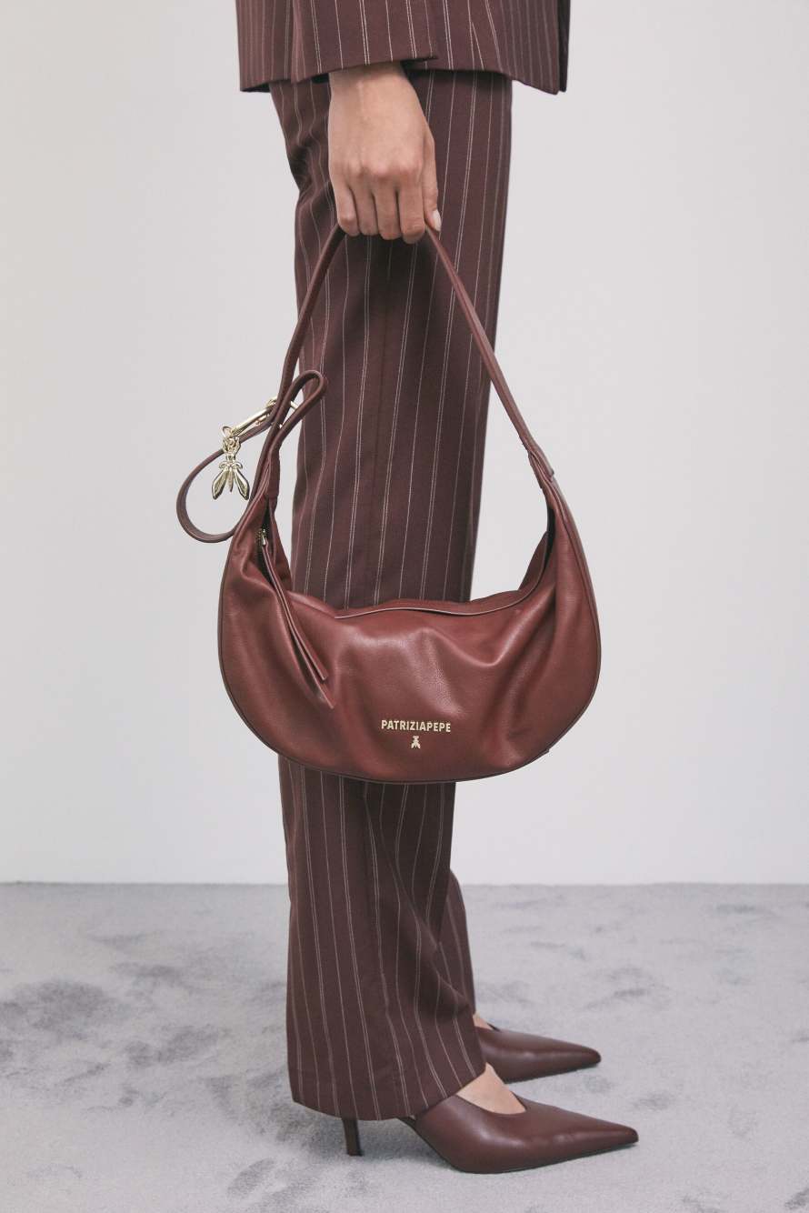 New Moon leather bag medium with shoulder strap, Brown, Patrizia Pepe