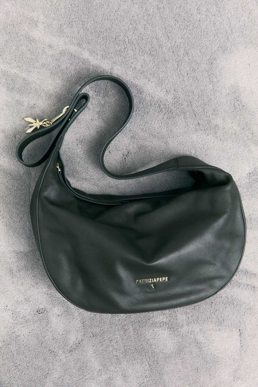 Large New Moon leather bag with shoulder strap, Green, Patrizia Pepe