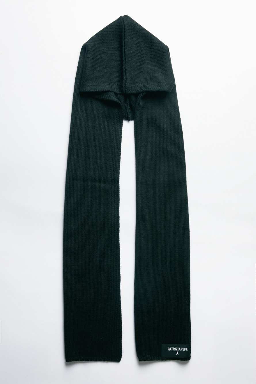 Wool blend scarf with hood, Black, Patrizia Pepe