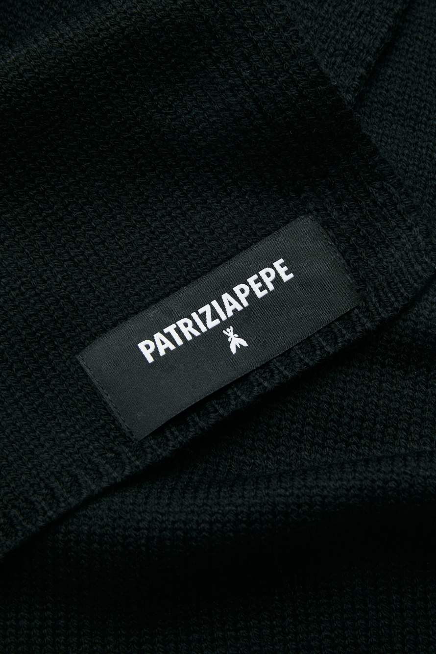 Wool blend scarf with hood, Black, Patrizia Pepe