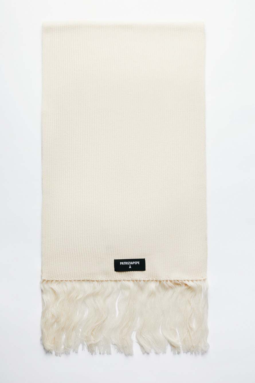 Wool blend scarf with fringes, White, Patrizia Pepe