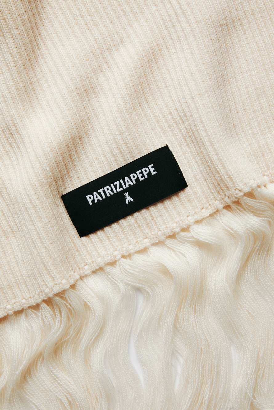 Wool blend scarf with fringes, White, Patrizia Pepe