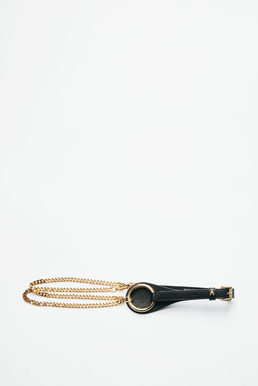 High-waist leather belt with chain, Black, Patrizia Pepe