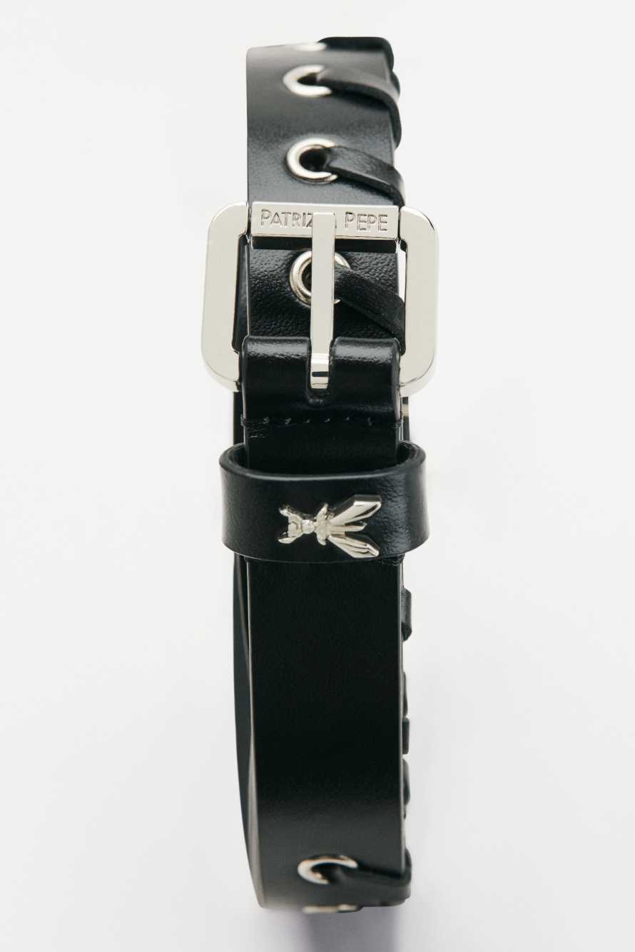 Leather belt with studs, Black, Patrizia Pepe