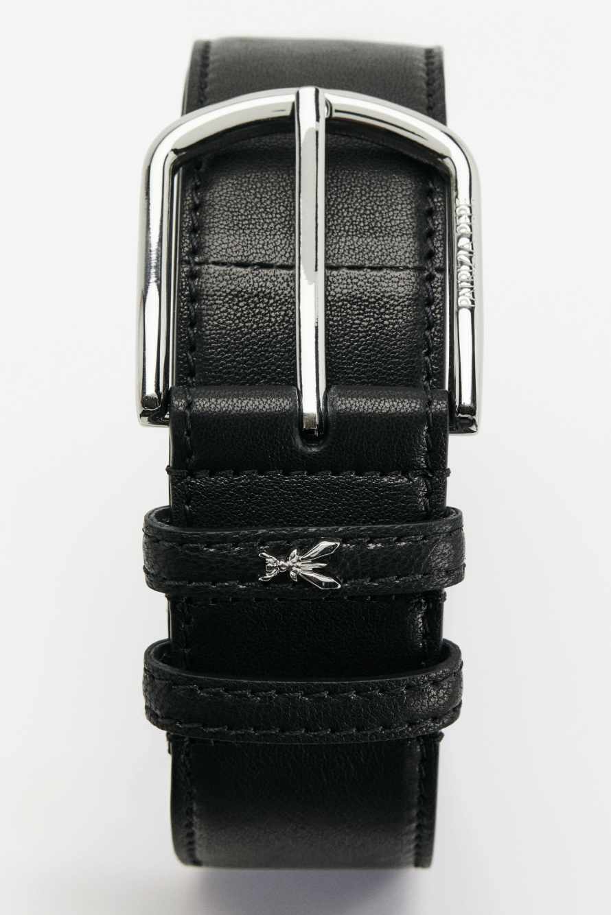 Goat leather belt, Black/Silver, Patrizia Pepe