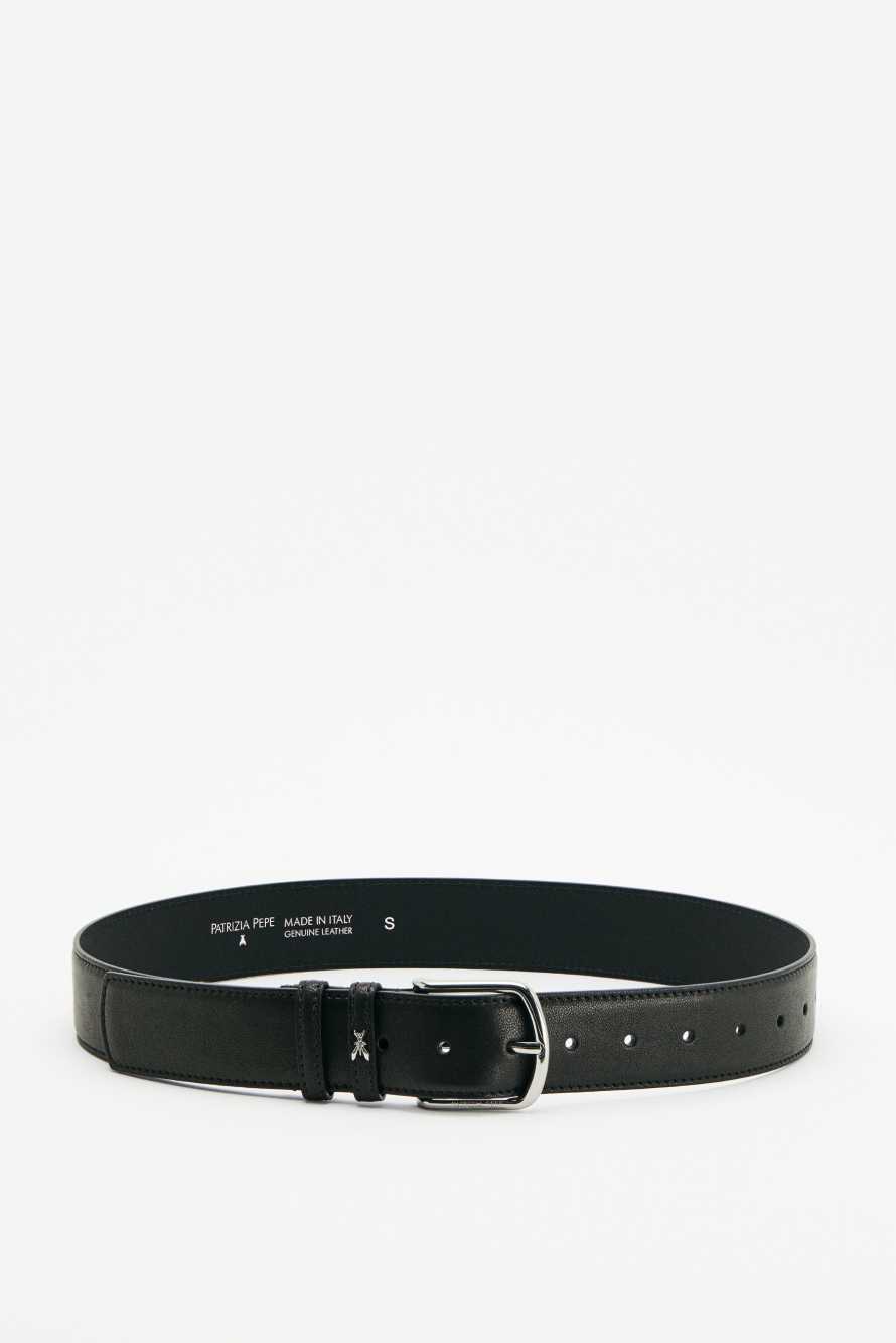 Goat leather belt, Black/Silver, Patrizia Pepe