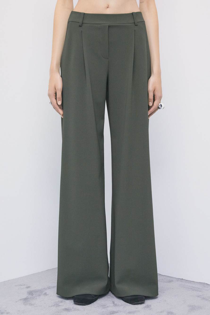 Palazzo trousers with pleats, Green, Patrizia Pepe