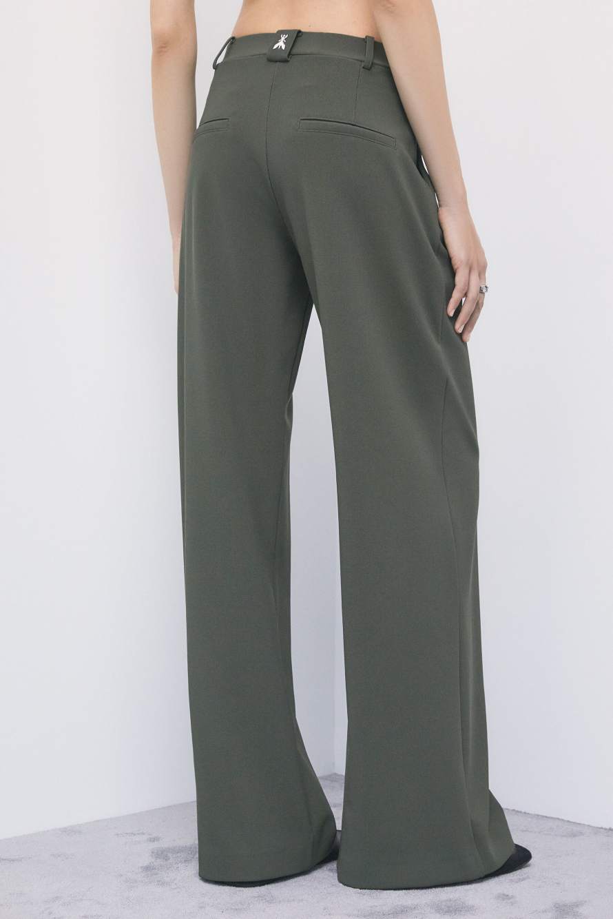 Palazzo trousers with pleats, Green, Patrizia Pepe