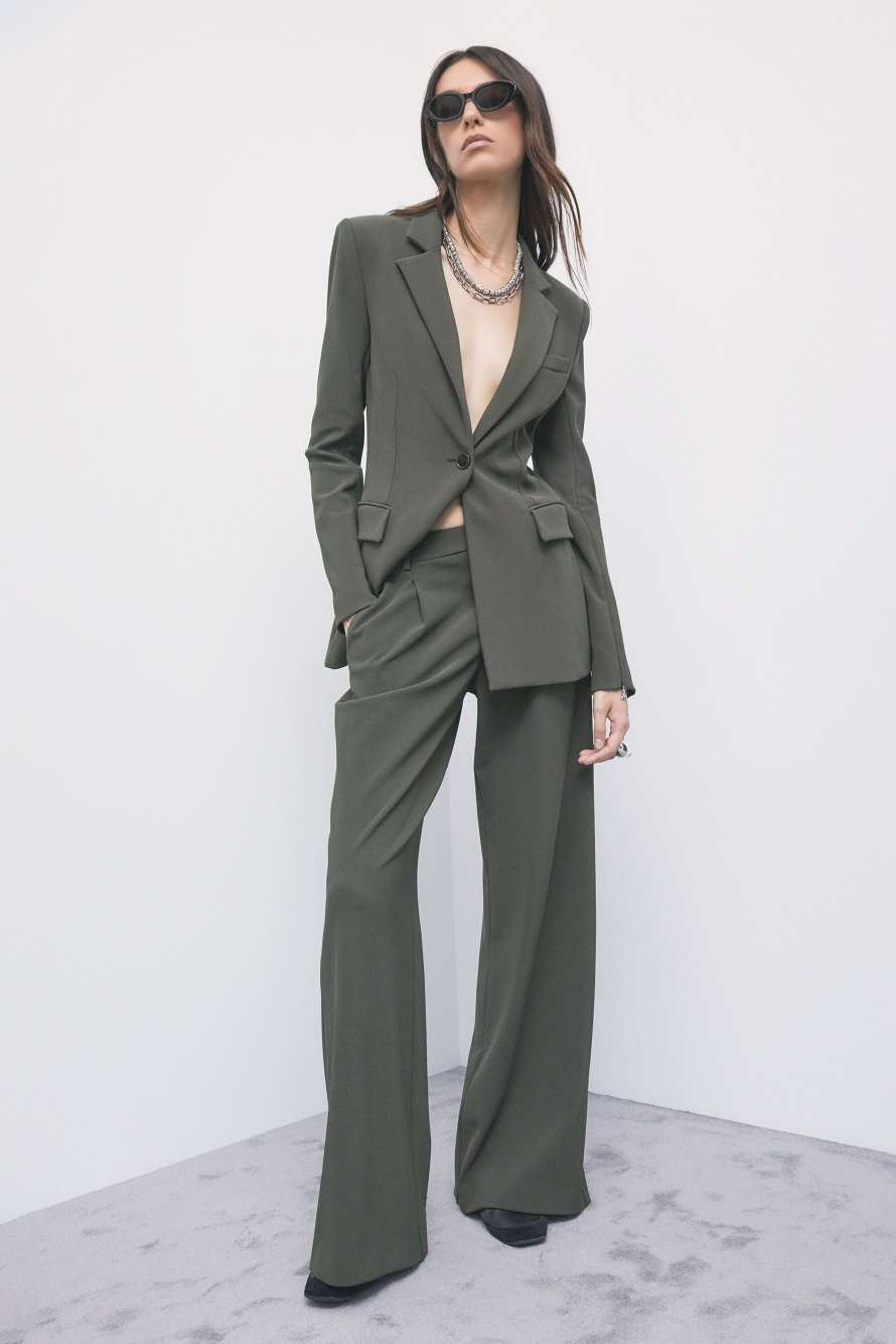Palazzo trousers with pleats, Green, Patrizia Pepe