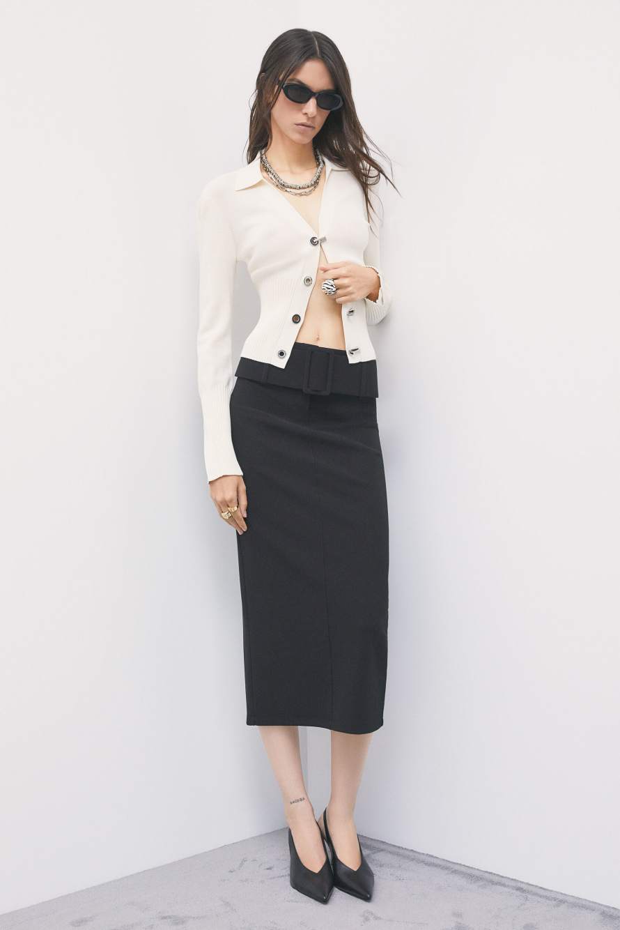 Belted midi skirt, Black, Patrizia Pepe