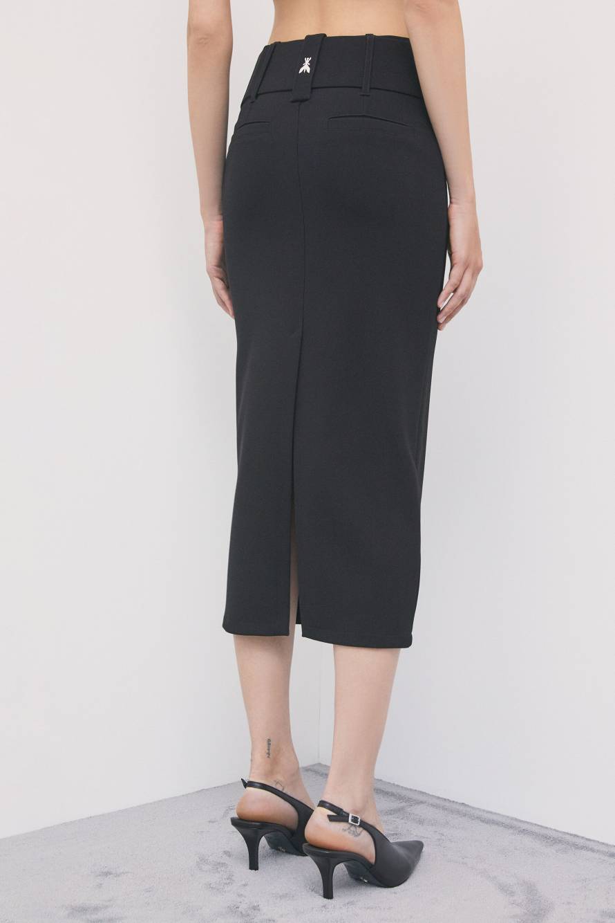 Belted midi skirt, Black, Patrizia Pepe