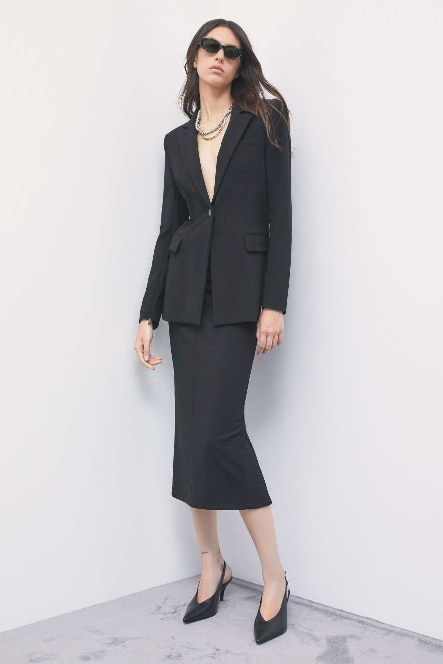 Belted midi skirt, Black, Patrizia Pepe