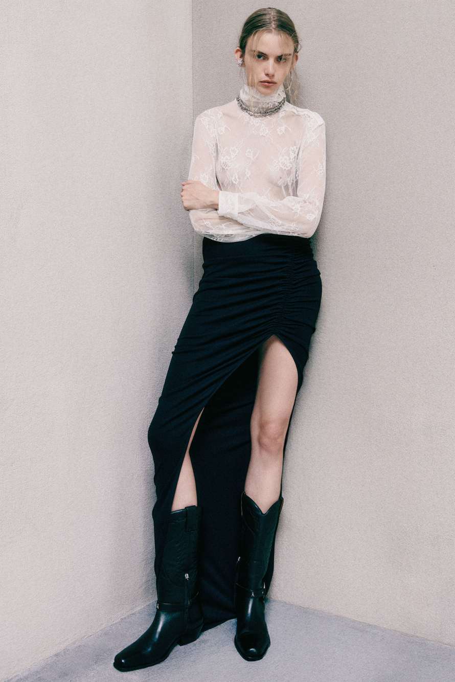 Long asymmetric ruched skirt, Black, Patrizia Pepe