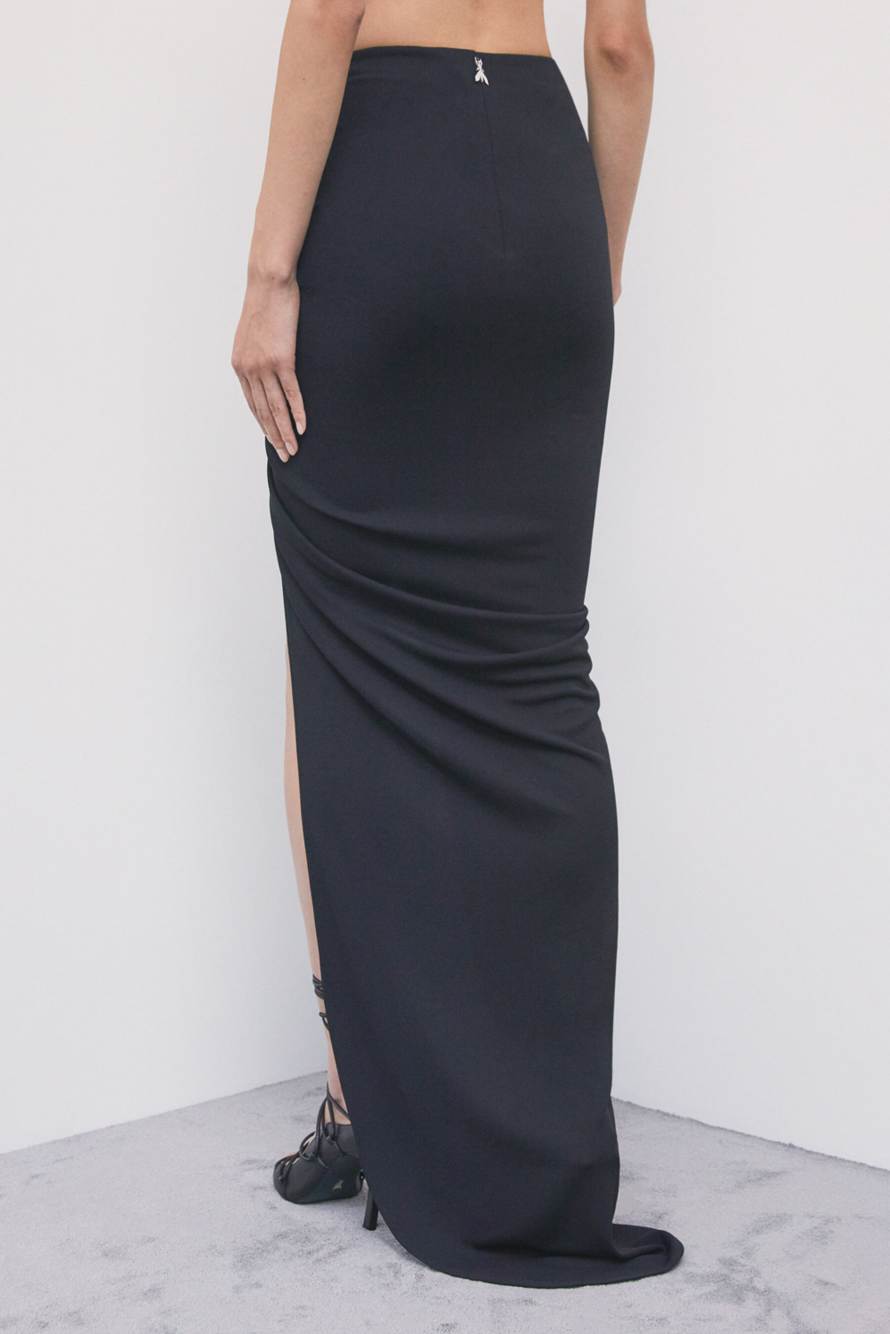 Long asymmetric ruched skirt, Black, Patrizia Pepe