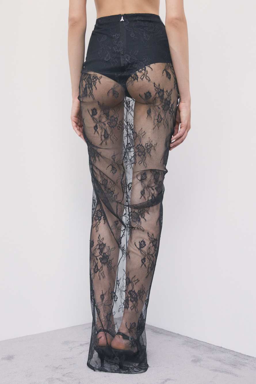Asymmetric lace maxi skirt, Black, Patrizia Pepe