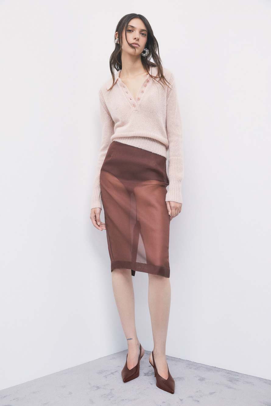 Silk organza midi skirt, Brown, Patrizia Pepe