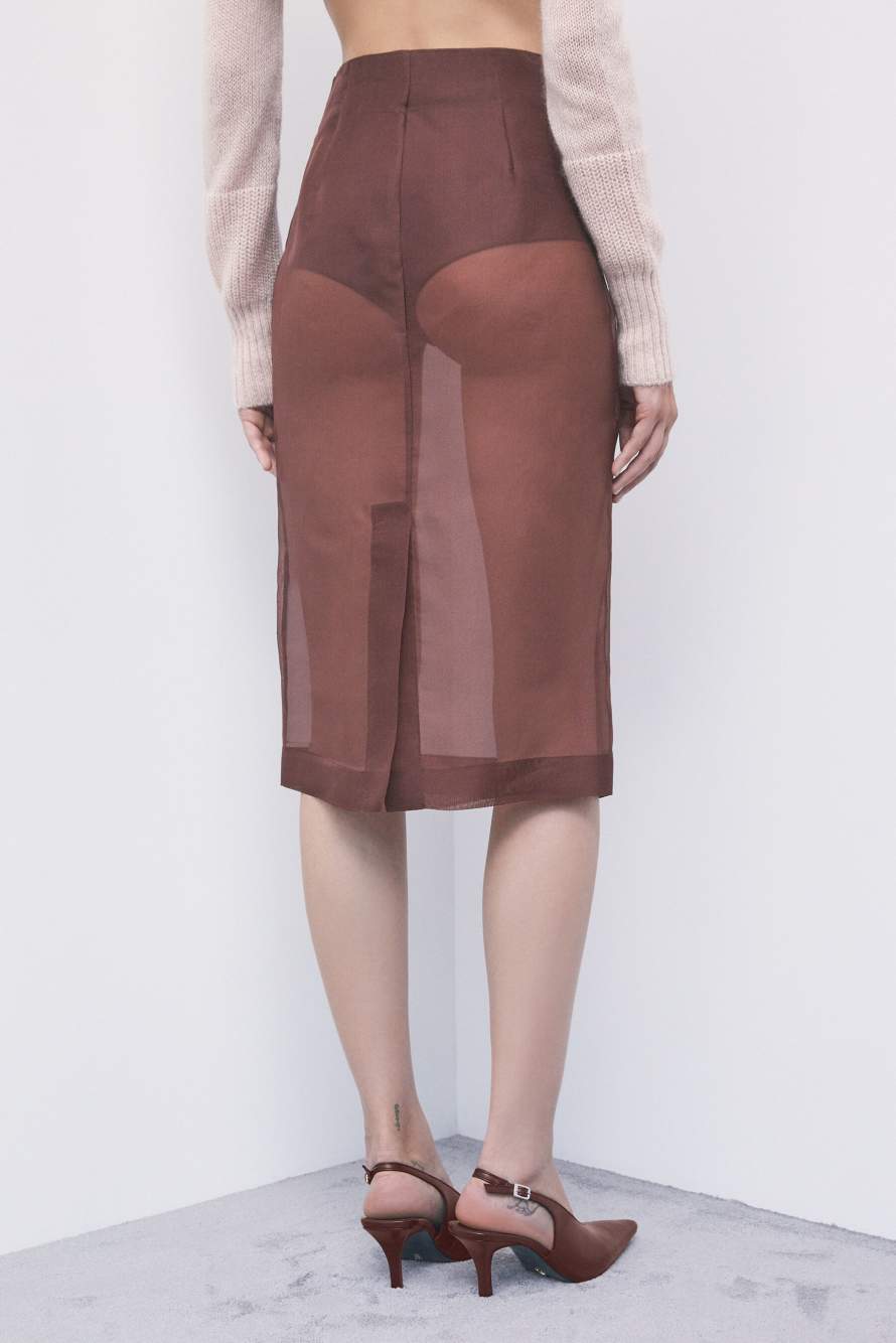 Silk organza midi skirt, Brown, Patrizia Pepe