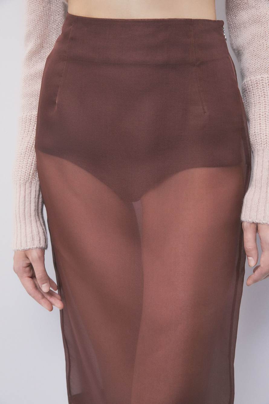 Silk organza midi skirt, Brown, Patrizia Pepe