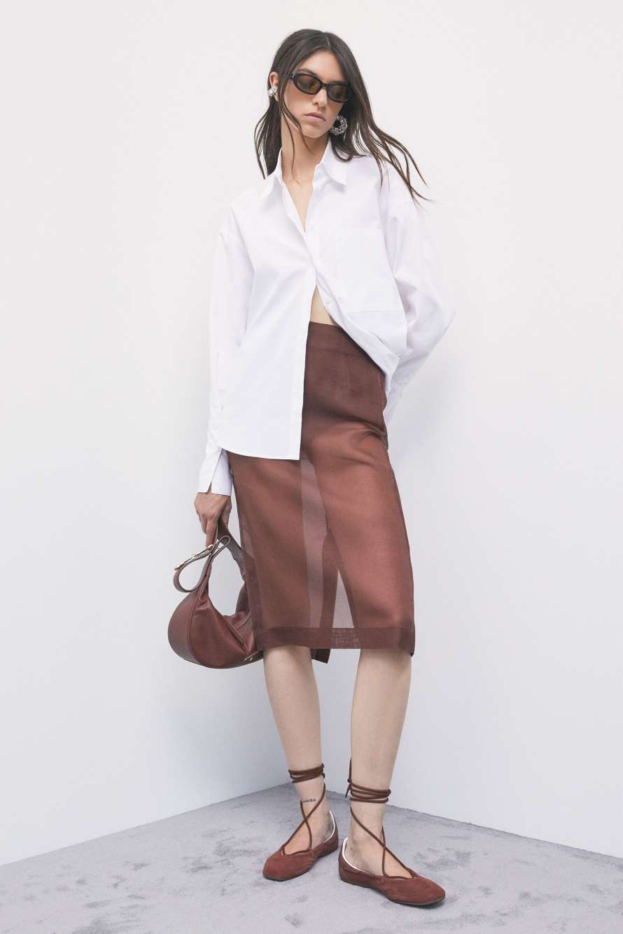 Silk organza midi skirt, Brown, Patrizia Pepe