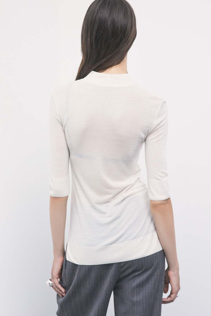 T-shirt in maglia leggera a collo alto, Grigio, Patrizia Pepe