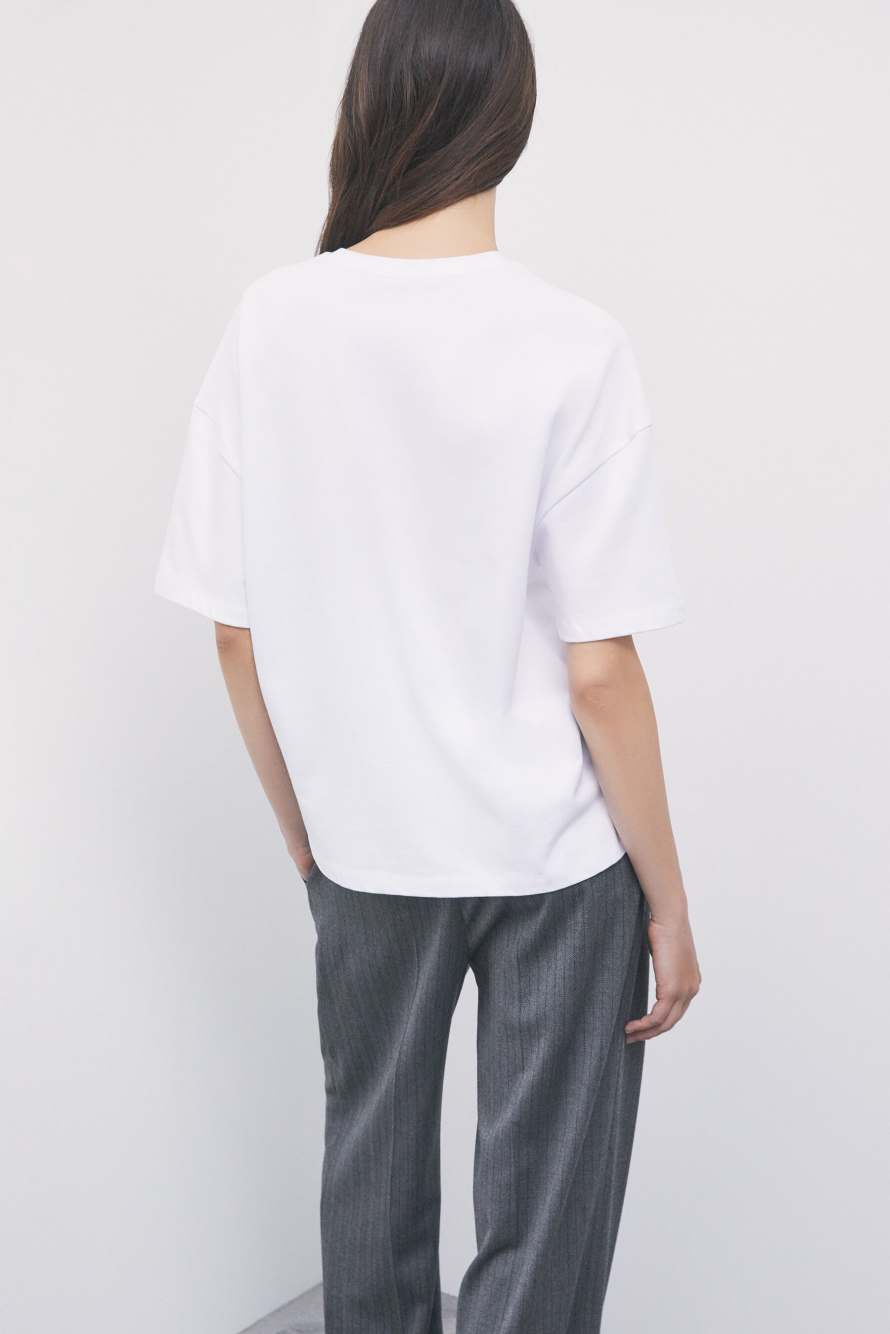 Cotton T-shirt with slogan print, White, Patrizia Pepe