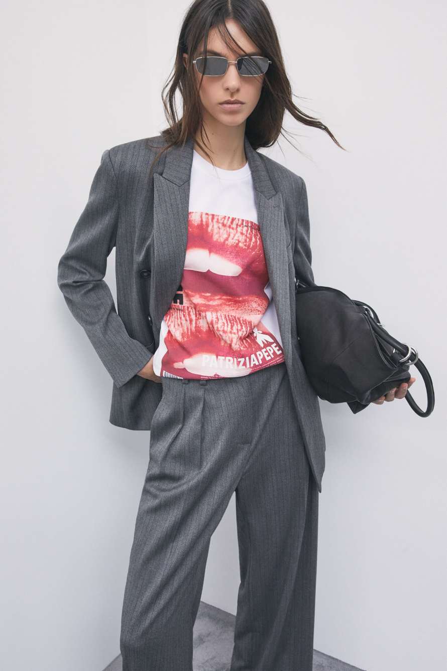 Cotton T-shirt with slogan print, White, Patrizia Pepe