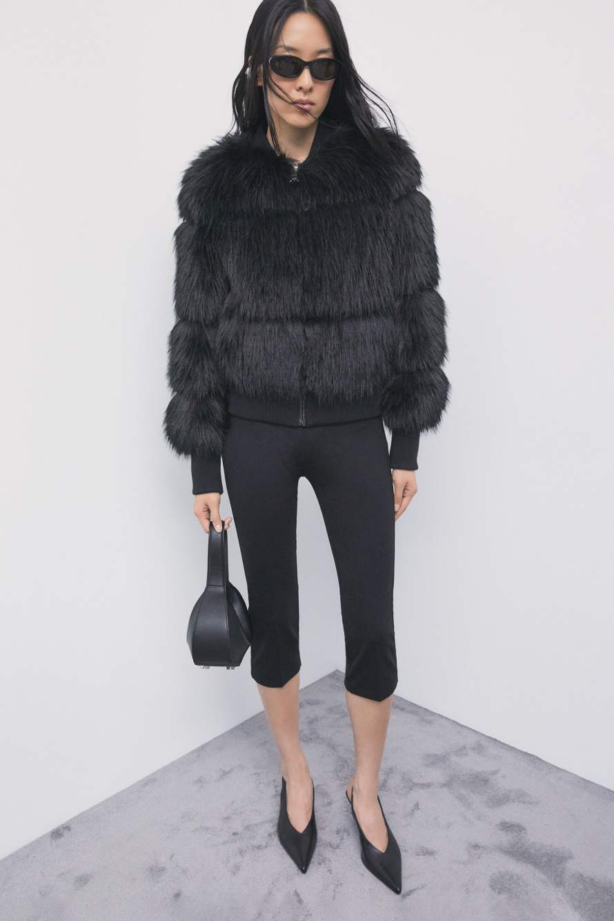 Fluffy bomber jacket, Black, Patrizia Pepe