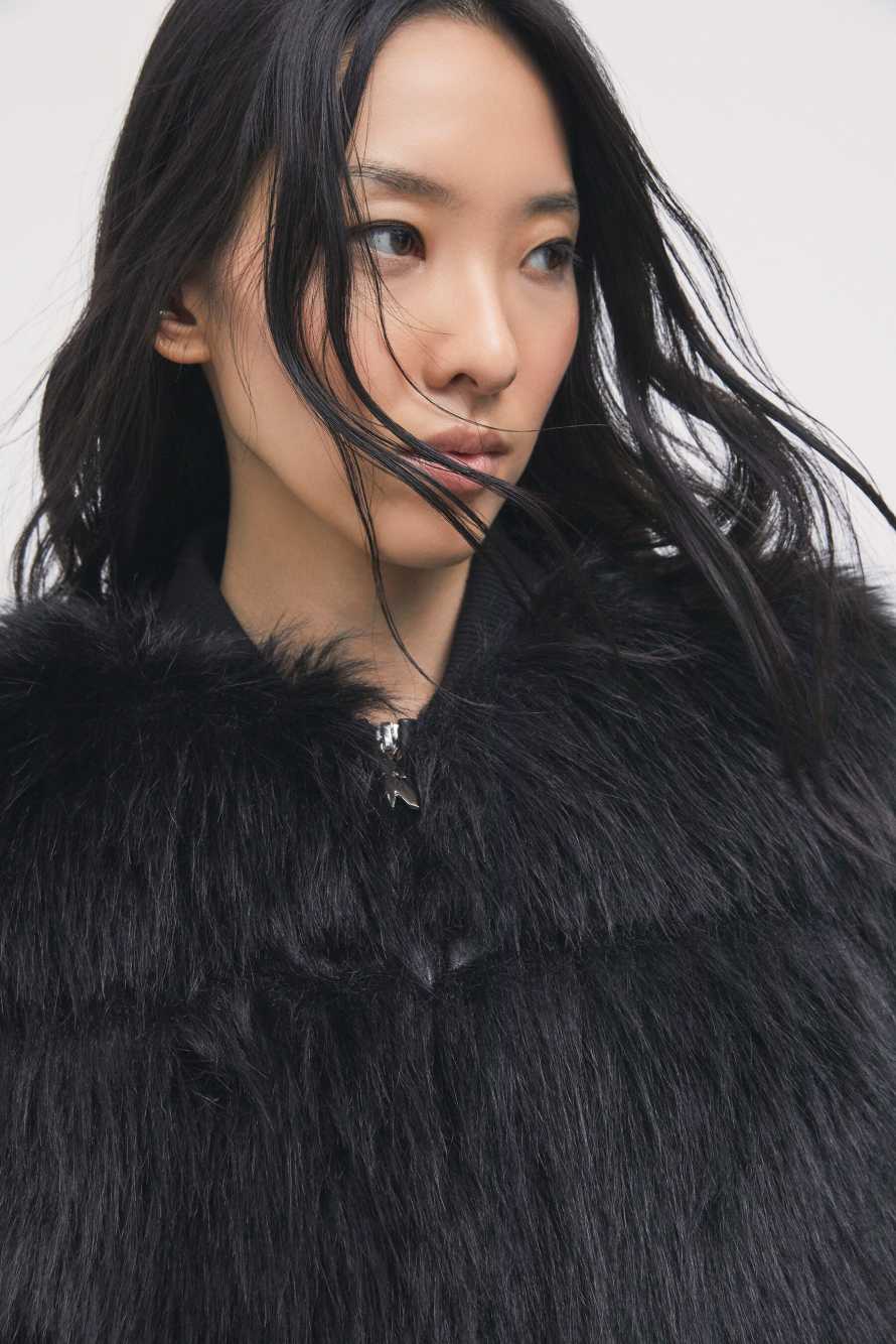 Fluffy bomber jacket, Black, Patrizia Pepe