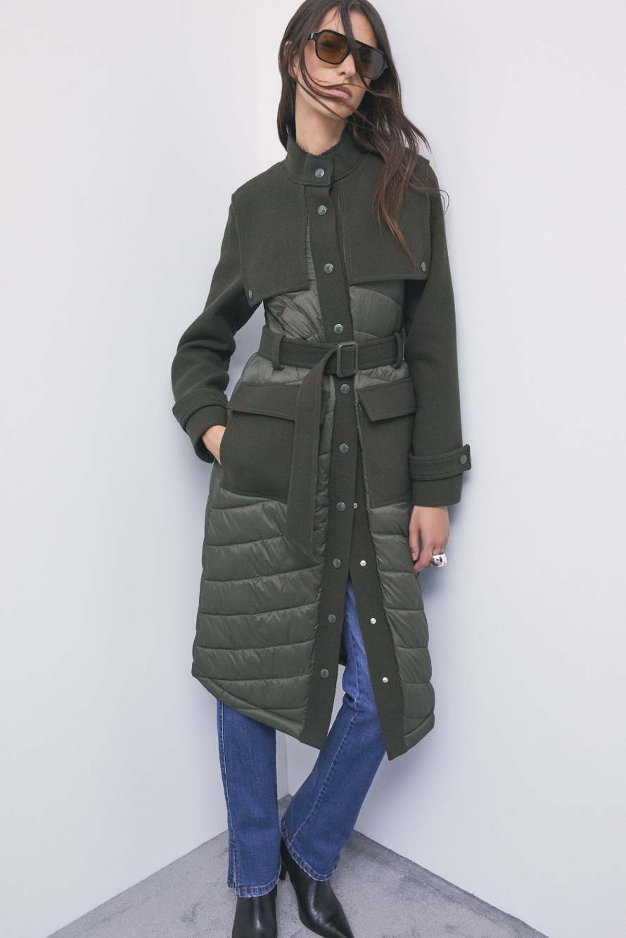 Quilted nylon coat with wool details, Green, Patrizia Pepe
