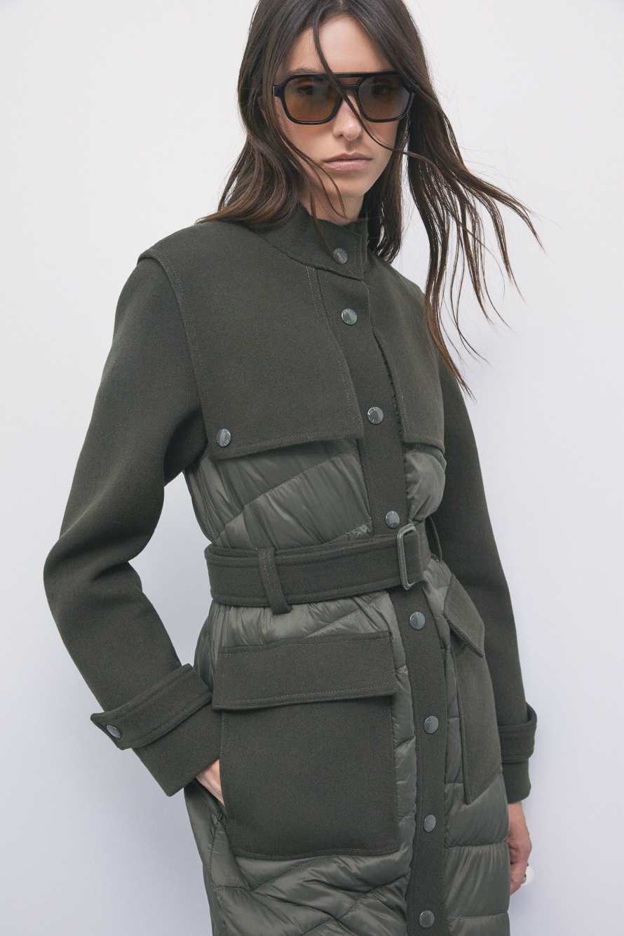 Quilted nylon coat with wool details, Green, Patrizia Pepe