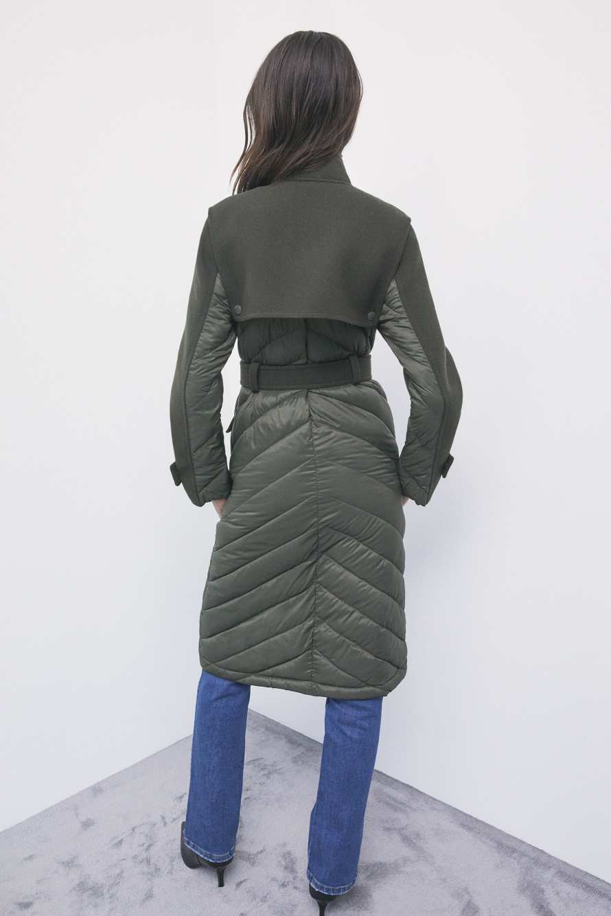 Quilted nylon coat with wool details, Green, Patrizia Pepe