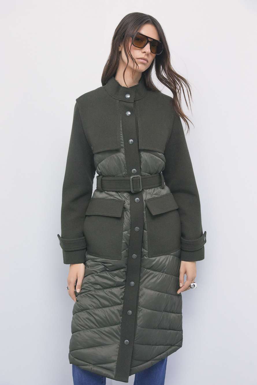 Quilted nylon coat with wool details, Green, Patrizia Pepe