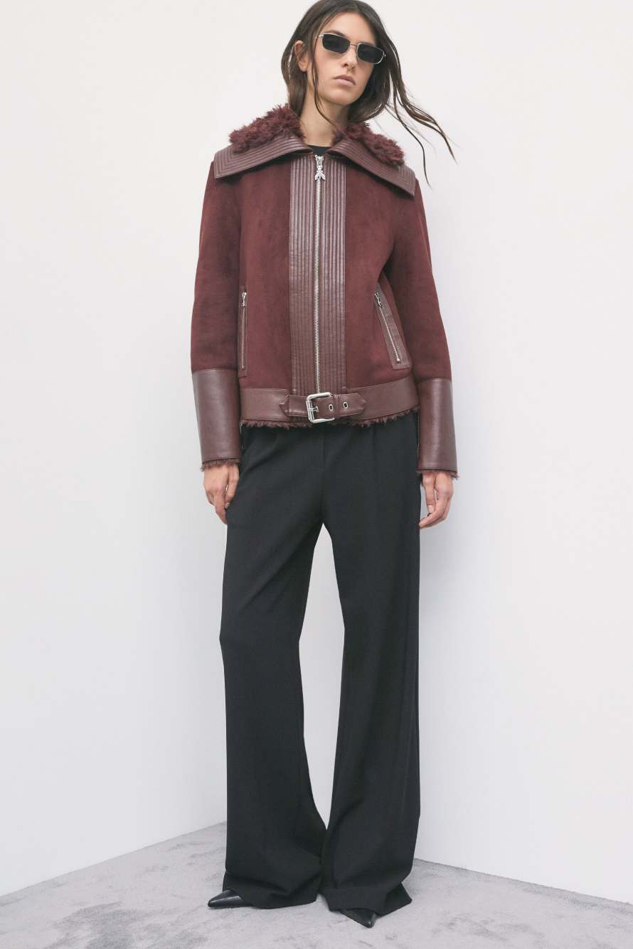 Biker jacket with fluffy details, Brown, Patrizia Pepe