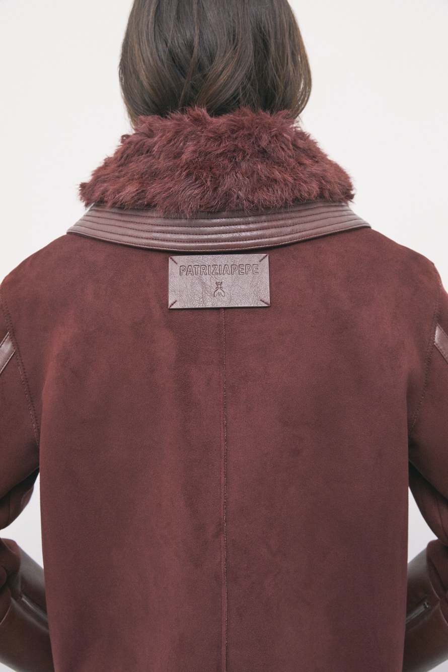 Biker jacket with fluffy details, Brown, Patrizia Pepe