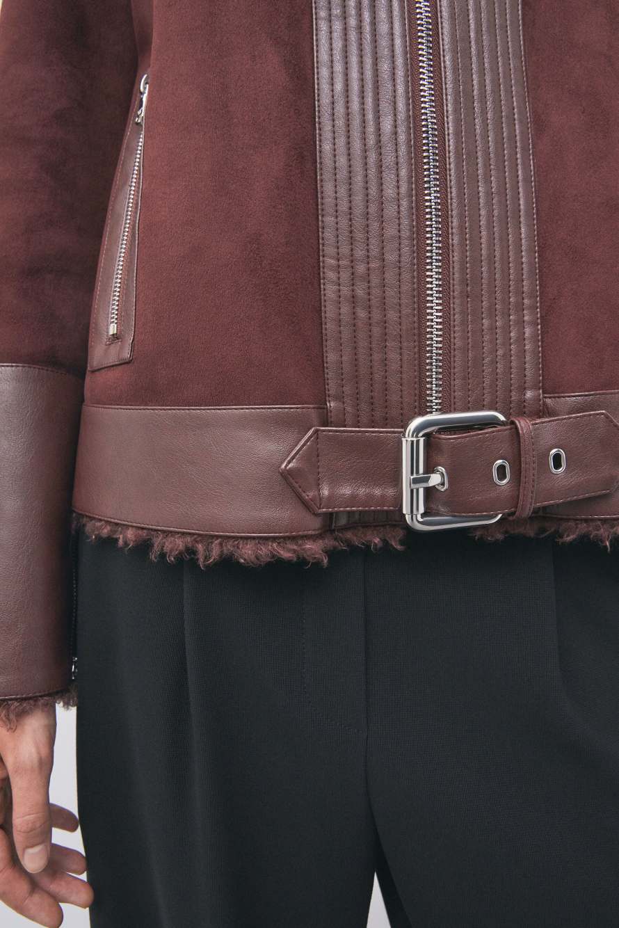 Biker jacket with fluffy details, Brown, Patrizia Pepe