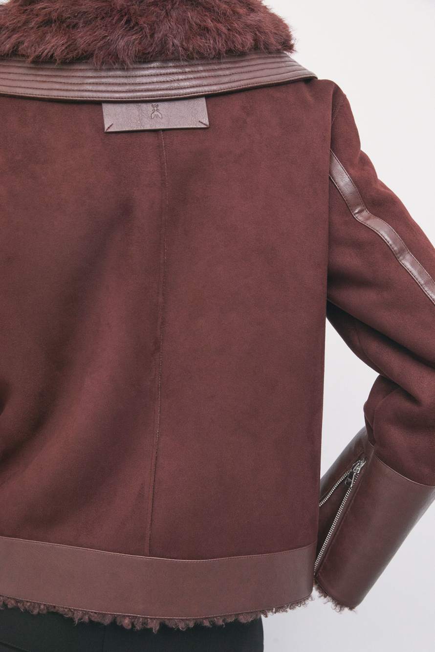 Biker jacket with fluffy details, Brown, Patrizia Pepe