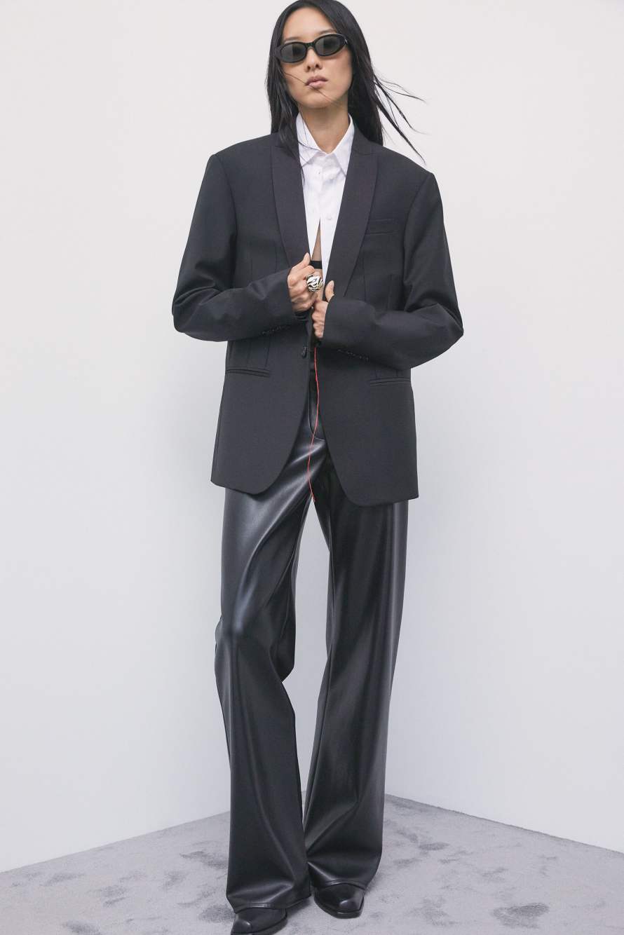 Pantalon droit en tissu enduit, Noir, Patrizia Pepe