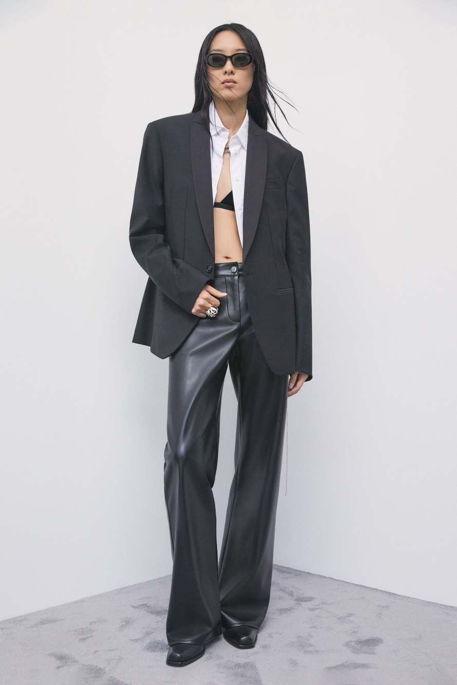 Pantalon droit en tissu enduit, Noir, Patrizia Pepe
