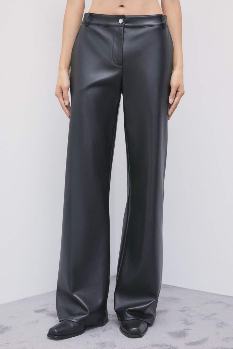 Pantalon droit en tissu enduit, Noir, Patrizia Pepe