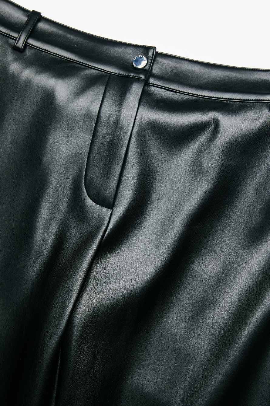 Pantalon droit en tissu enduit, Noir, Patrizia Pepe