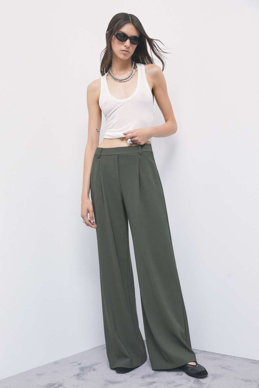 Palazzo trousers with pleats, Green, Patrizia Pepe